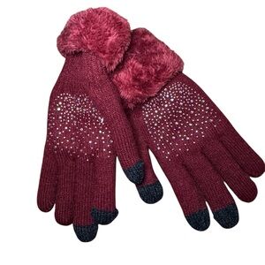 Fleece Lined Touchscreen Gloves - Burgundy